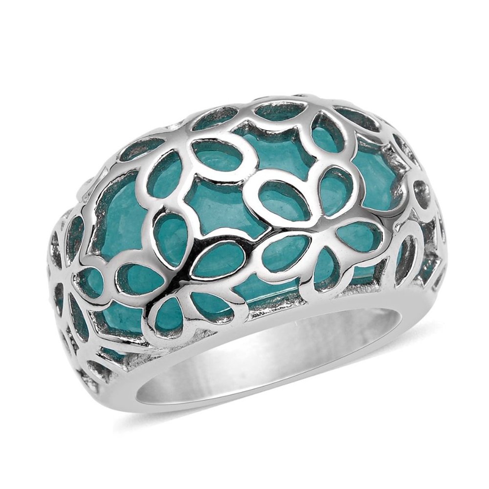 Genuine Amazonite Floral Dome Ring in Stainless Steel ctw:15.00  size 7
